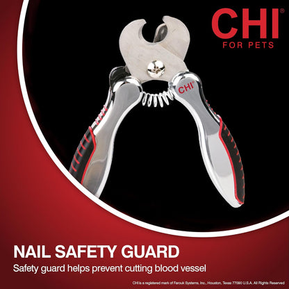 CHI for Dogs Nail Clipper for Large Breeds - Stainless Steel Dog Nail Trimmer with Safety Guard and Non-Slip Ergonomic Handle for Controlled Trimming of Thick Nails, Standard Nail Clipper, Large