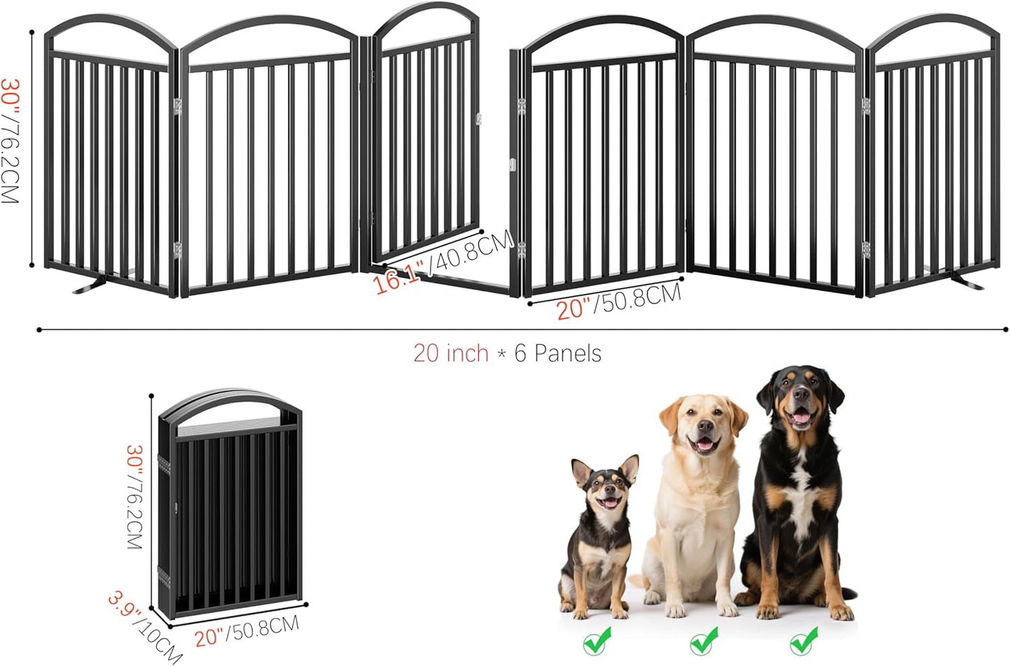 Folding No-Assembly Freestanding Dog Gate with Door,32" Heights Foldable Pet Fence,144" Extra Wide Accordion Puppy Folding Playpen for Doorways,House,Stairs (6 Panels,White)