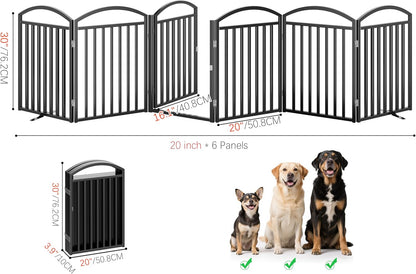 Folding No-Assembly Freestanding Dog Gate with Door,32" Heights Foldable Pet Fence,144" Extra Wide Accordion Puppy Folding Playpen for Doorways,House,Stairs (6 Panels,White)