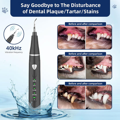 Plaque Remover for Teeth, Pet Ultrasonic Cleaner, Dog Plaque and Tartar Remover with LED Light, Dog Teeth Cleaning Dental Care Kit for Tartar and Stains, Suitable for Dogs and Cats (Black)