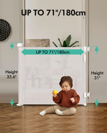 Retractable Baby Gates, Mesh Dog Gate for Doorways, 33.6" Tall, Expands to 55" Wide,Pet Safety Essential Fit for Baseboards, Wide Toddlers Gates for Hallways, Indoor & Outdoor,Gray