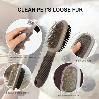 2-in-1 Double-Sided Dog Brush for Shedding Pin&Bristle Deshedding Dog Brush Pet Grooming Brush for Short&Long Haird Dogs and Cats Remove Loose Hair Knots Tangles
