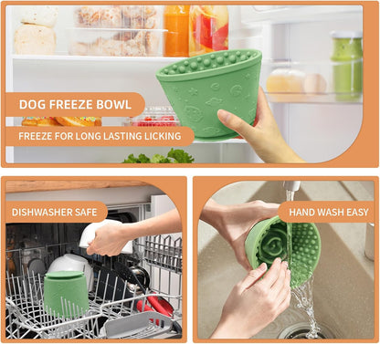 Dog Lick Bowl,Anxiety Relief Non-Slip Silicone Treat Bowl,Durable Anti-Choking Long-Lasting Enrichment Slow Feeder Licking Mat for Small Medium Large Breed,Freezable BPA Free Silicone Dishwasher Safe