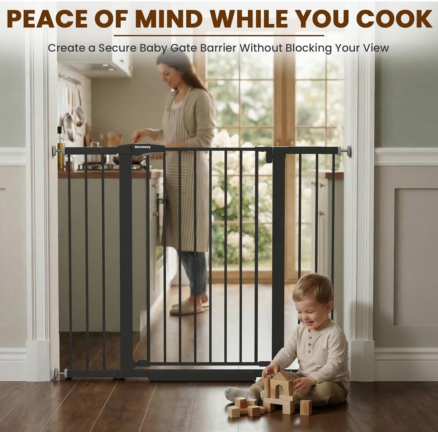 Mumeasy 36" High Extra Tall Dog Gate, 29.6"-40.5" Wide Pressure Mounted Tall Baby Gate for Dog, Auto Close Pet Gate with Door for Stairs,Doorways,House,Black