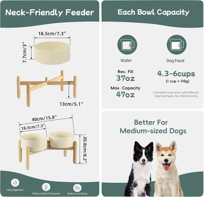 Havniva 8.3inch Ceramic Raised Dog Bowl with Stand, Elevated Dog Bowls for Large Breed Dog Food and Water Bowl Non-Slip Dog Dish Large Capacity Feeding Pet Water Bowl