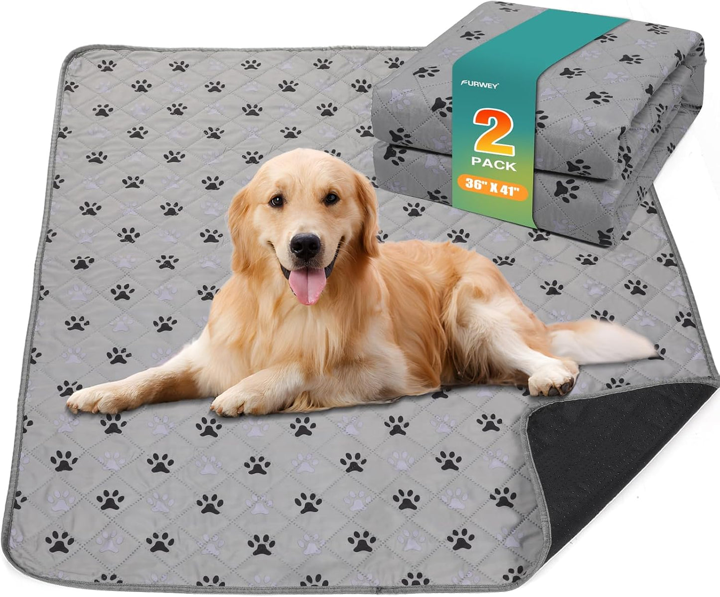 FURWEY 2 Pack Extra Large 72"X72" Washable Pee Pads for Dogs Super Absorbent Dog Training Pads Non-Slip Waterproof Pet Training Pads Mats Whelping Pads for Dogs Cats Puppy