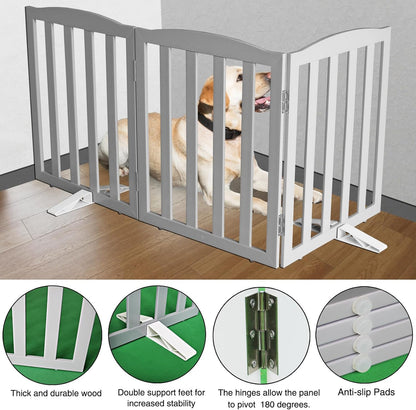 ZJSF Foldable Freestanding Indoor Dog Gate for House Wood White Long Pet Gates Dog Fence for Stairs Puppy Gates for Hallways,Pet Fence, Puppy Gate,Support Feet Included 24 "Height-3 Panels