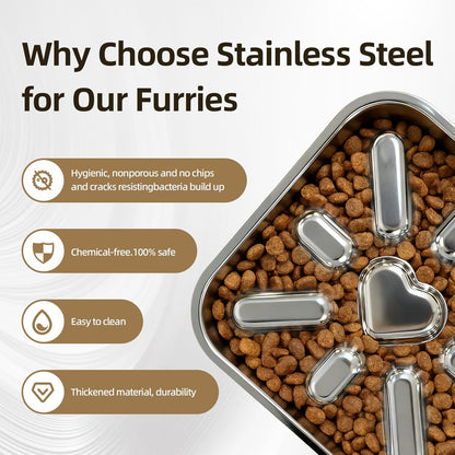 Stainless Steel Slow Feeder Dog Bowls Large & Medium Breed 3 Cups, Food Grade 304, Non-Slip Base, Deep Ridges to Slow Eating, Metal Slow Feeder Dog Bowls, Dishwasher & Chew-Proof & Rustproof