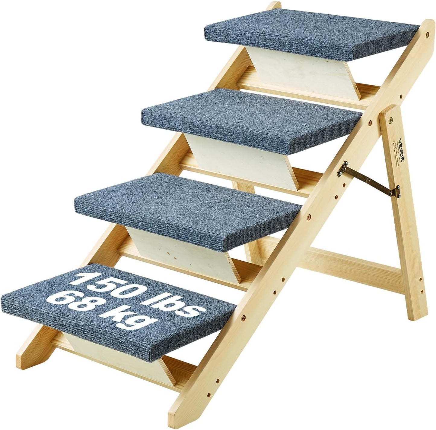VEVOR Wood Pet Stairs, 2-Step Dog Stairs for Beds, Sofa & Cars, 110lbs Load Capacity, Floded Flat Design, Stable & Sturdy Cat & Dog Step Ladder for Small Medium Large Older Pet Puppy Essentials