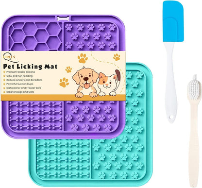 Lick Mat for Dogs - Slow Feeder Licking Mat with Suction Cups for Peanut Butter, Food Treats & Yogurt - 2 Pack