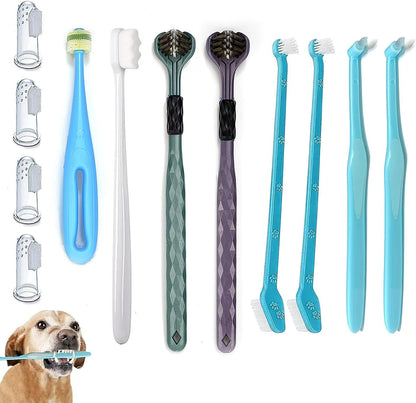 Dog Toothbrush, 360 Degree Finger Toothbrushes, Triple Head Toothbrushes, Double Head Toothbrush,Cleaning Brushes for Dog Cat Oral Dental Health (Blue, L)