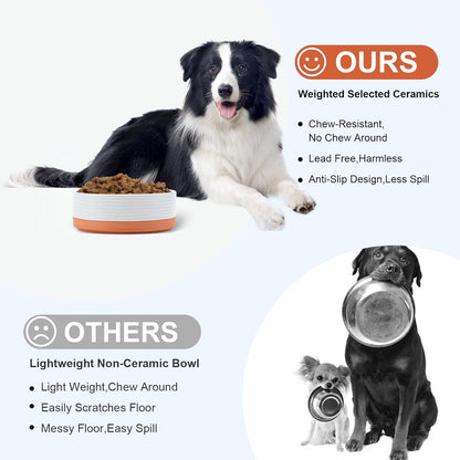 SPUNKYJUNKY Elevated Dog Bowls Ceramic, 6.1'' Dogs and Cat Food Water Bowls Raised with Non-Slip Bamboo Stand for Medium Sized Breed Microwave Dishwasher Safe - 28.7 OZ,Beige