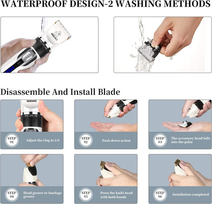 Dog Clippers for Grooming,Dog Grooming Kit for Heavy Thick Hair&Coats/Low Noise Rechargeable Cordless Hair Trimmer/Pet Shaver with Paw Trimmer for Small & Large Dogs Cats