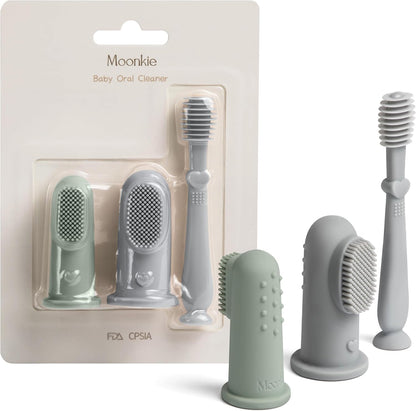 Moonkie Baby Finger Toothbrush Tongue Oral Cleaner Kit for 3 Months +, 3 Pcs (Clay/Ivory/Clay)