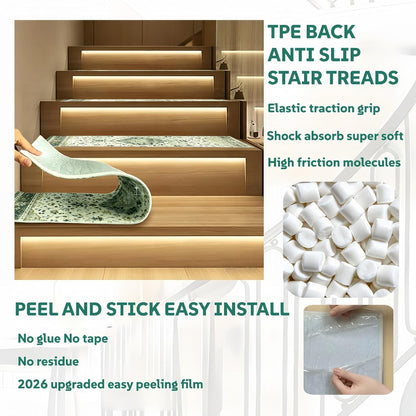 Stair Treads for Wooden Steps, Non Slip Stair Treads Carpet Indoor Residue Free Peel and Stick Washable Stair Covers, Safe for Dogs Kids Elders, Moroccan Beige, 8x30 inch, 4 Pack