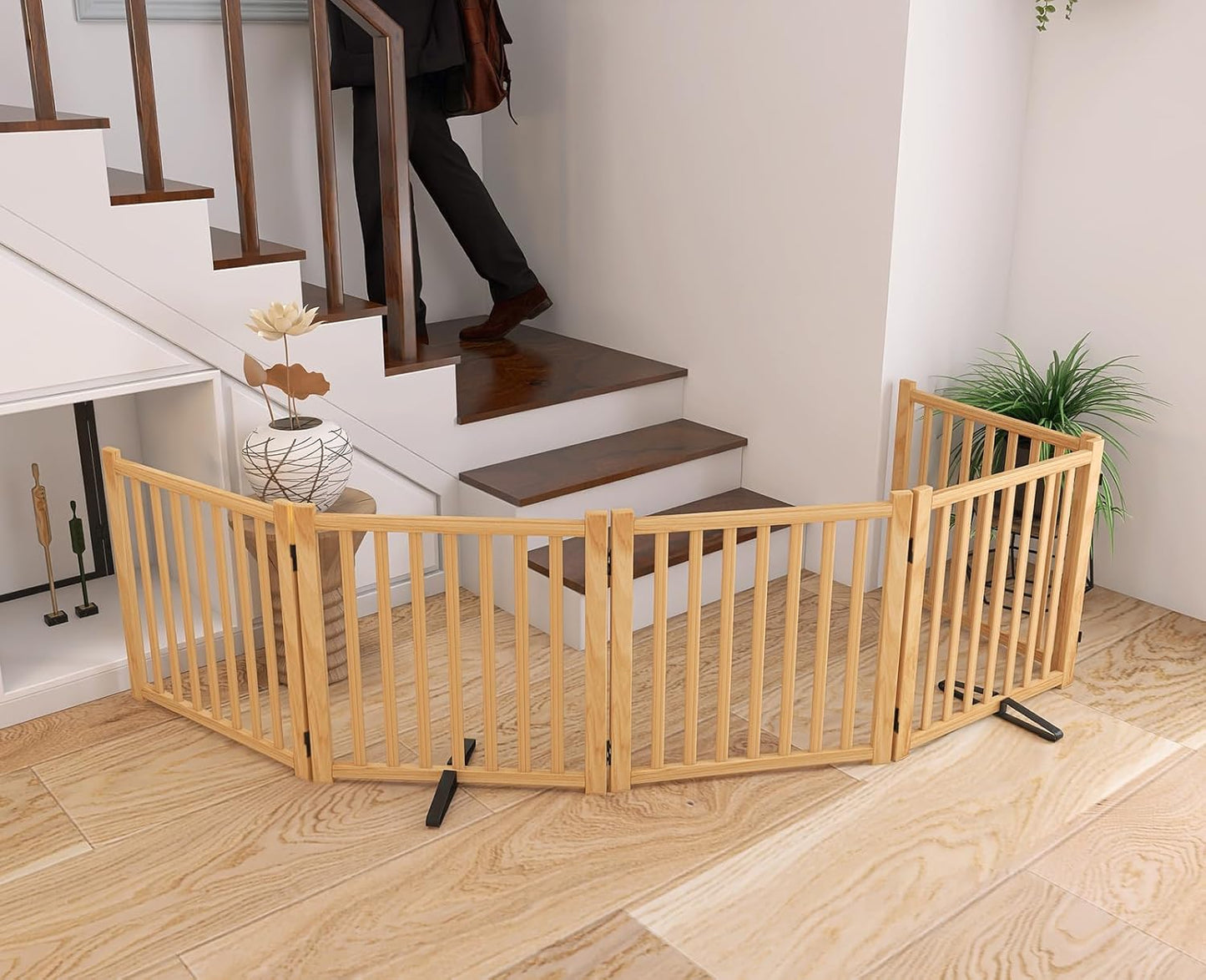 YOCAN Non-Painted Wood FreeStanding Pet Gate for Dogs,Wooden Dog Gates for Doorways, Stairs,The House, Dog Fences Indoor Puppy Gate-2 Panel H:23”