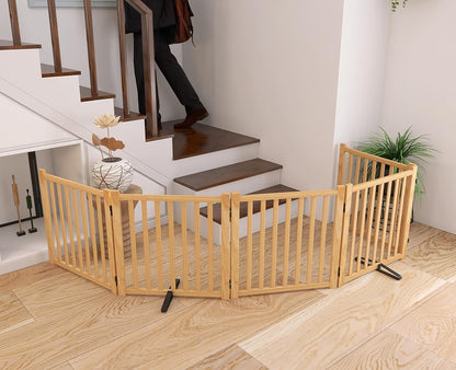 YOCAN Non-Painted Wood FreeStanding Pet Gate for Dogs,Wooden Dog Gates for Doorways, Stairs,The House, Dog Fences Indoor Puppy Gate-2 Panel H:23”