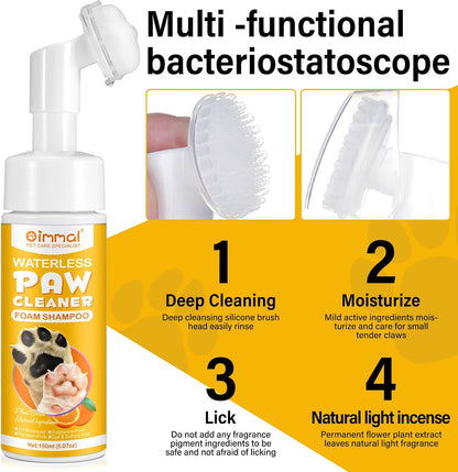 Clean Paws - No-Rinse Foaming Cleanser Paw and Foot Cleaner – Gentle and pH Balanced to Provide a deep Clean Safe for All Dogs and Cats | Portable Bottle with Silicone Bristle Brush