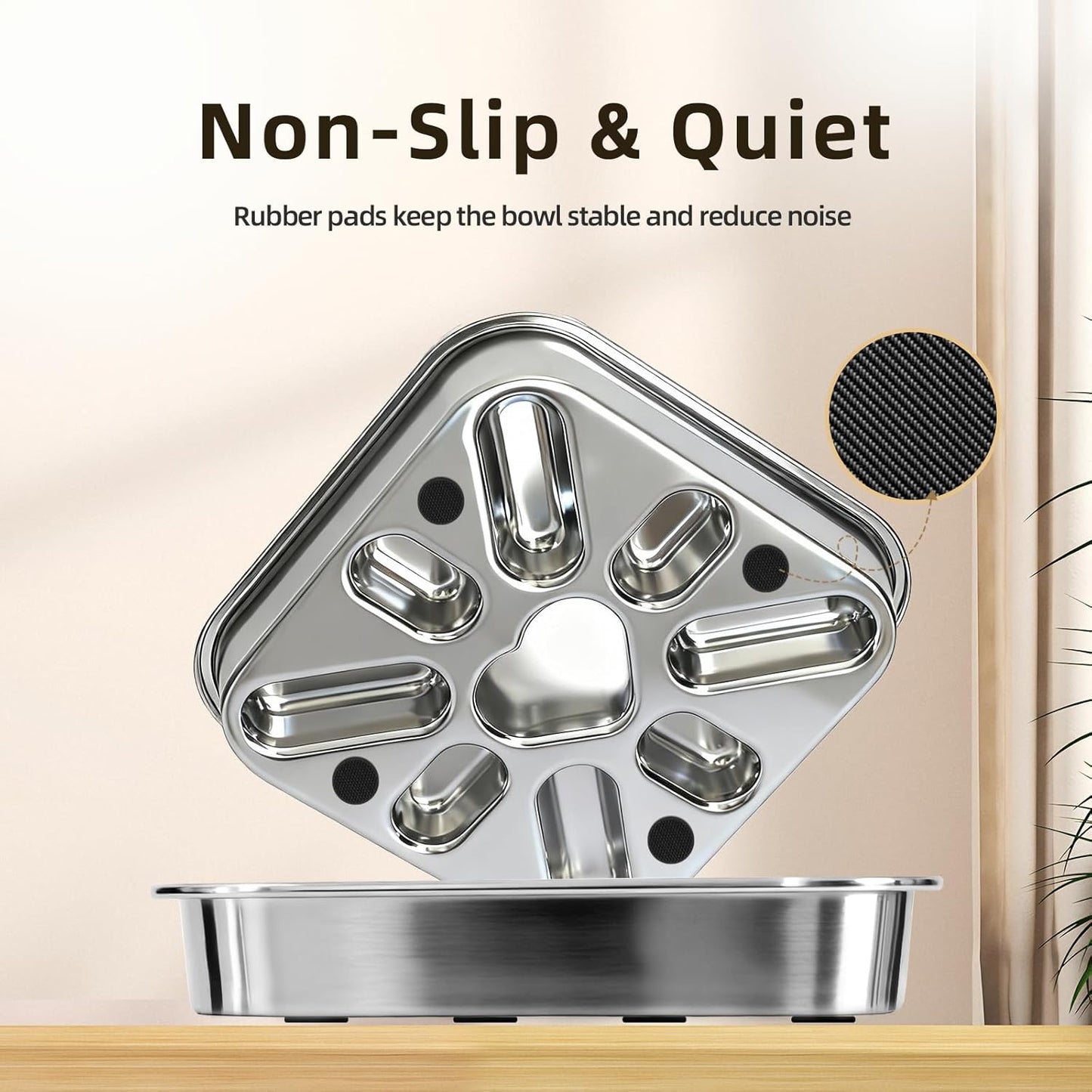 Stainless Steel Slow Feeder Dog Bowls Large & Medium Breed 3 Cups, Food Grade 304, Non-Slip Base, Deep Ridges to Slow Eating, Metal Slow Feeder Dog Bowls, Dishwasher & Chew-Proof & Rustproof