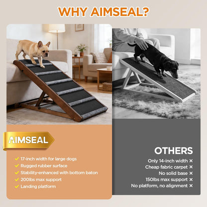 Dog Ramp for Bed - Extra Wide 17’’, Non-Slip Rubber Surface Excellent Traction, Pet Ramp for Small Large Dogs to Get on High Couch Car, Hold up to 200lb, Adjustable, Foldable