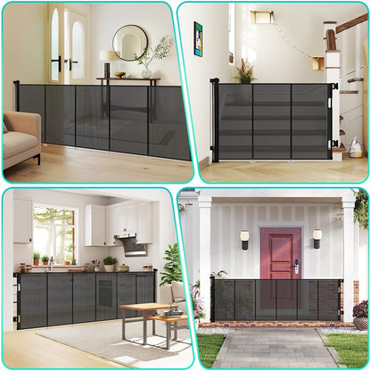 AGESISI Retractable Baby Gate Extra Wide, 149” Wide x 41” Tall Mesh Dog Gates for Stairs & Doorways, Pet Dog Fences One-Hand Operation Child Safety Gate for Indoor or Outdoor, Easy Installation, Black