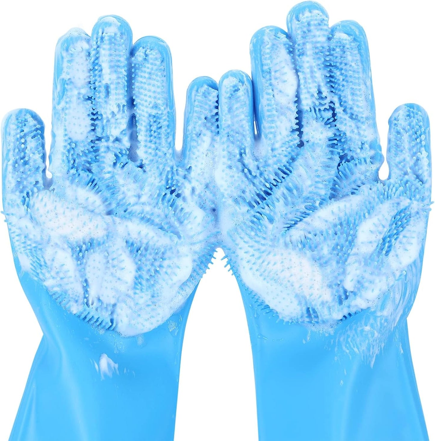 Pecute Pet Grooming Gloves - Heat Resistant Silicone Gloves with High-Density Teeth, Enhanced Five Finger Design for Bathing and Massaging Dogs and Cats, Blue