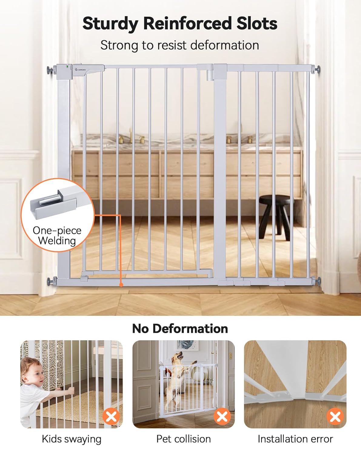 COMOMY 36" Extra Tall Baby Gate for Stairs and Doorways - Fits 29.5" to 48.8" Wide Openings, Auto Close Extra Wide Dog Gate for House, Pressure Mounted Easy Walk Through Pet With Door, Black