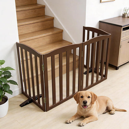 Freestanding Dog Gate Indoor,Doggie Gate Foldable Dog Gates for Doorways,Stairs or Hallways, Wooden White Pet Gate for the House, Pet Fence with Support Feet Included,24 "Height-4 Panels