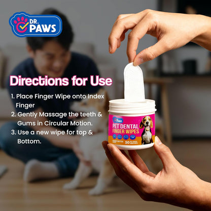 Pet Dental Finger Wipes - Natural Ingredients, Easy to Use Dog Teeth Cleaning Wipes for Effective Dog Teeth Cleaning - Ideal Dog Dental Wipes for Optimal Oral Hygiene