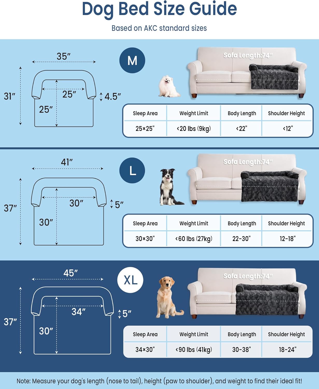 Calming Large Dog Bed for Couch, 41 x 37 inch Removable Couch Cover for Dogs Washable, Non-Slip Fluffy Plush Dog Sofa Mat for Furniture Protector - Grey