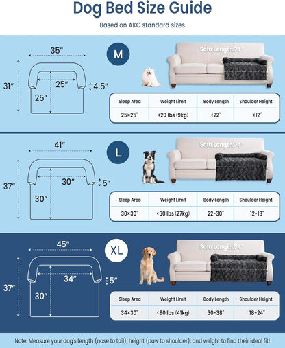 Calming Large Dog Bed for Couch, 41 x 37 inch Removable Couch Cover for Dogs Washable, Non-Slip Fluffy Plush Dog Sofa Mat for Furniture Protector - Grey