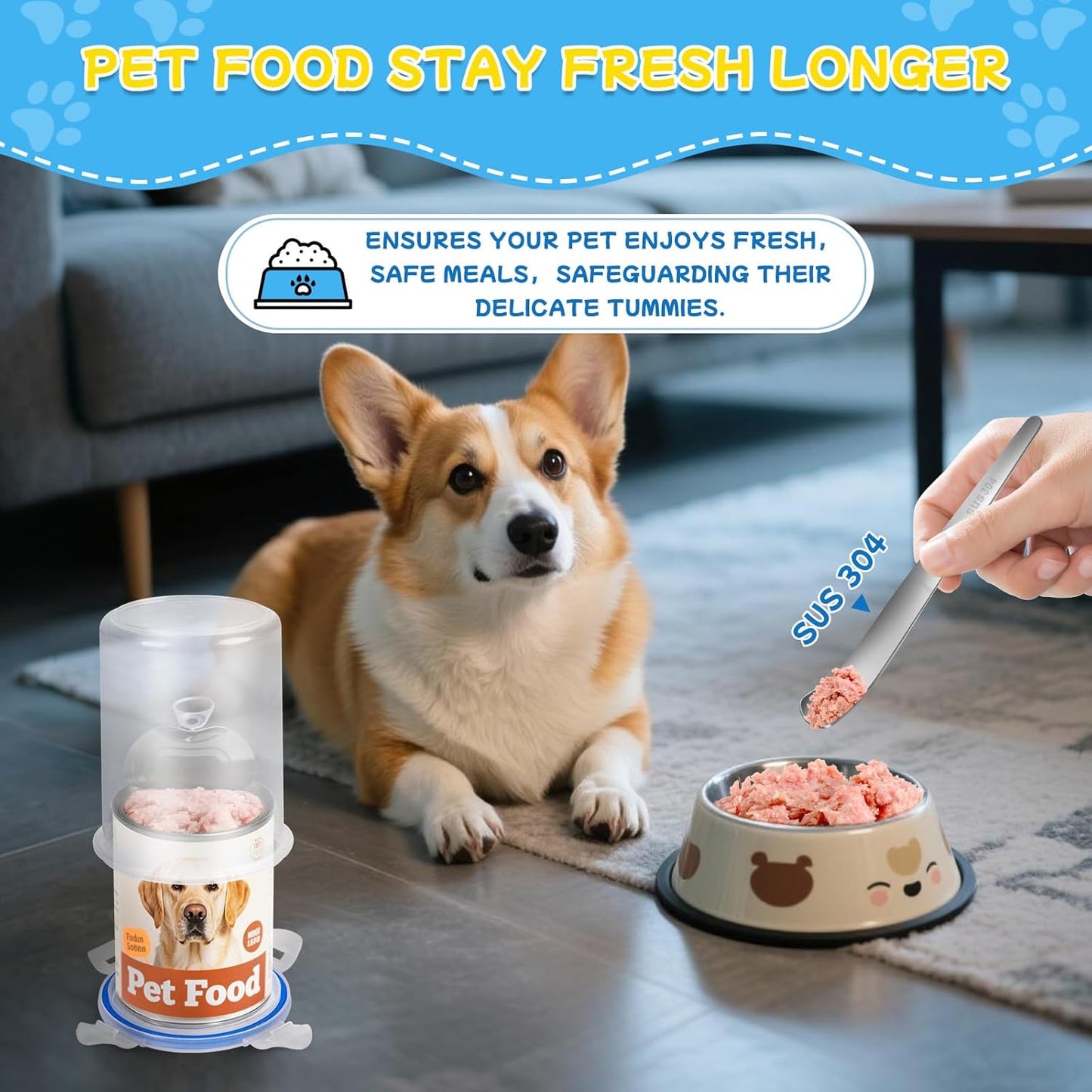 Canned Cat Food Storage Lids,Reusable Airtight Can Cover Pet Food Sealer - Keeps Dog Food Storage Container Food Fresh, Cat Food Container Eliminates Odor, Easy To Use With SUS 304 Spoon,Can Opener