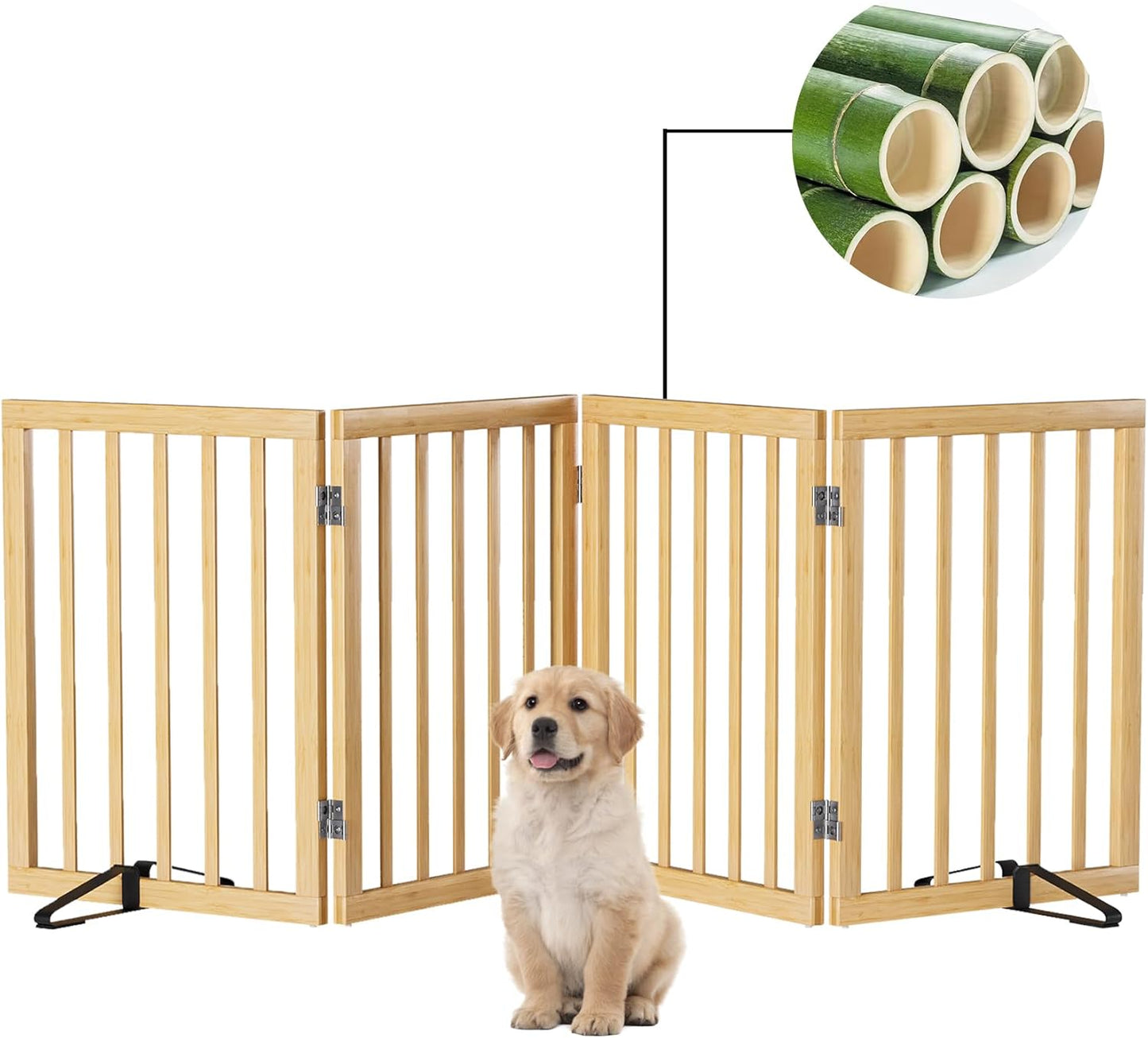 Freestanding Dog Gates Indoor, 3-Panel Pet Gates with 2 Metal Stands and 360° Hinge, 24" H Foldable Dog Gate for Stairs, Doorway, Kitchen, Expands Up to 55" Fully Assembled - Black Walnut