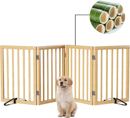 Freestanding Dog Gates Indoor, 3-Panel Pet Gates with 2 Metal Stands and 360° Hinge, 24" H Foldable Dog Gate for Stairs, Doorway, Kitchen, Expands Up to 55" Fully Assembled - Black Walnut