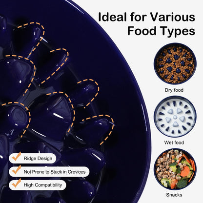 Sted Ceramic Slow Feeder Dog Bowls for Medium Large Breed, Slow Feeding Dog Bowl, Dogs Food Bowls for Fast Eaters, Puzzle Dogs Food Bowl with Silicone Base, Maze Black