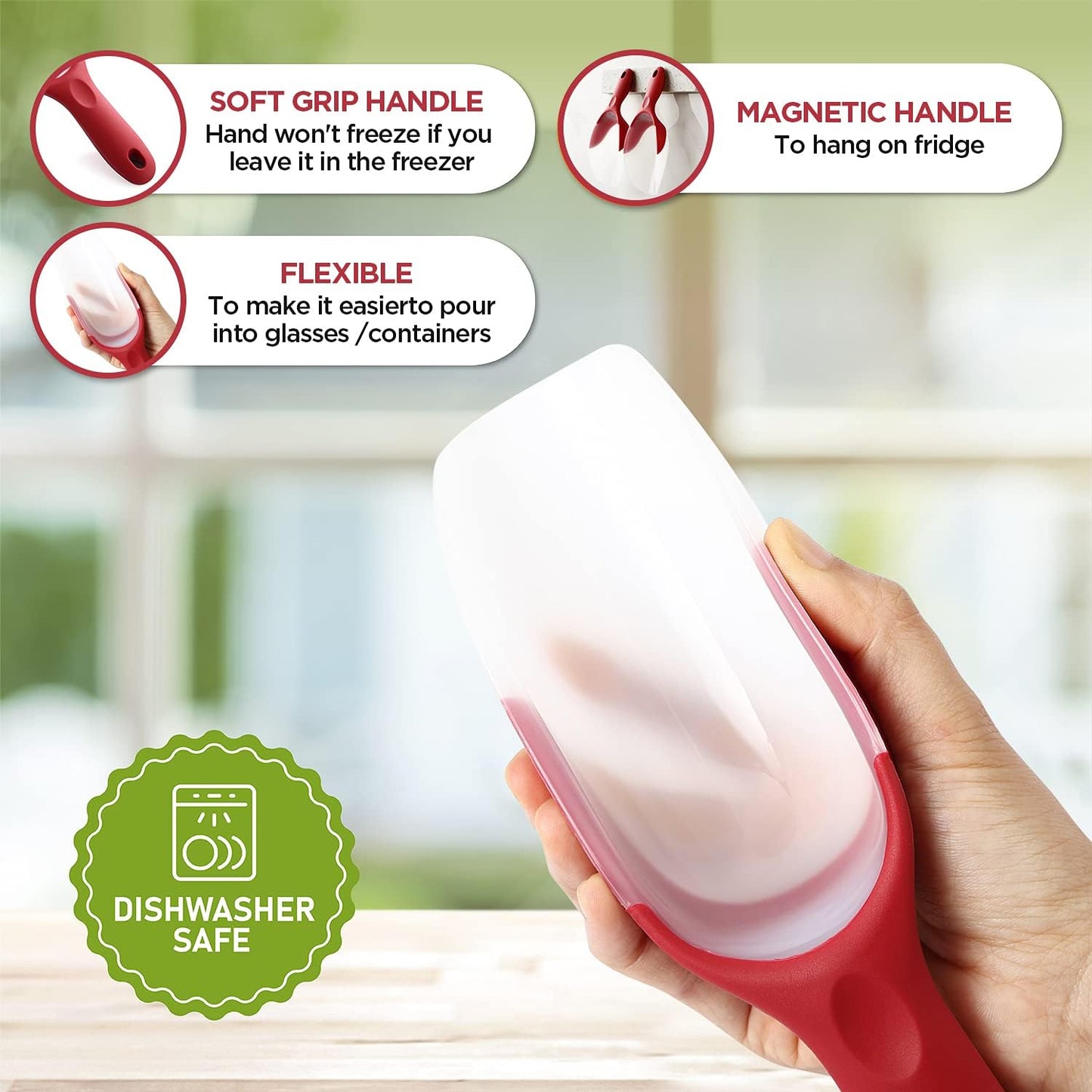 Spring Chef Dog Food Scoop, Contoured Translucent Flexi-Plastic Pet Food Scooper with Soft Grip Handle, Kitchen Magnetic Ice Scoop for Freezer, Ice Machine, Popcorn, Flour, Coffee Bean - Mint