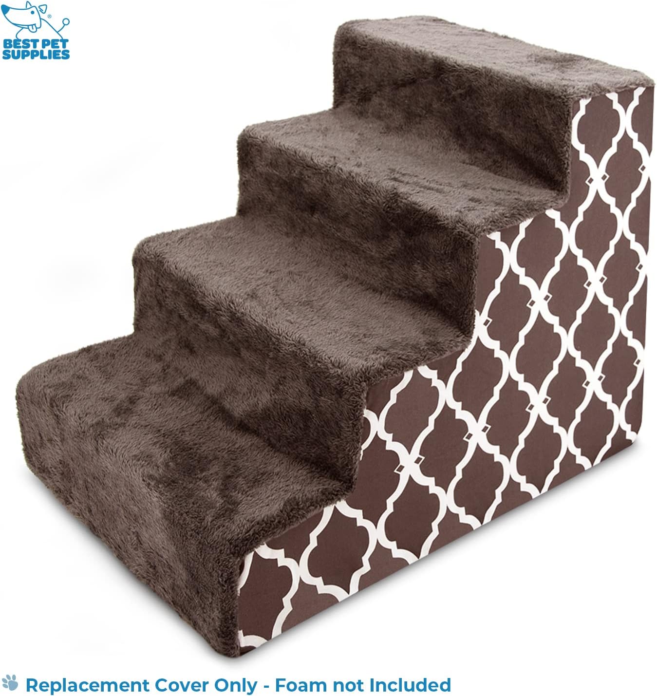 Best Pet Supplies Foam Pet Steps Cover for Small Dogs and Cats, Portable Ramp Stairs for Couch, Sofa, and High Bed Climbing (Cover Only) - Ash Gray Linen, 3-Step (Cover Only)