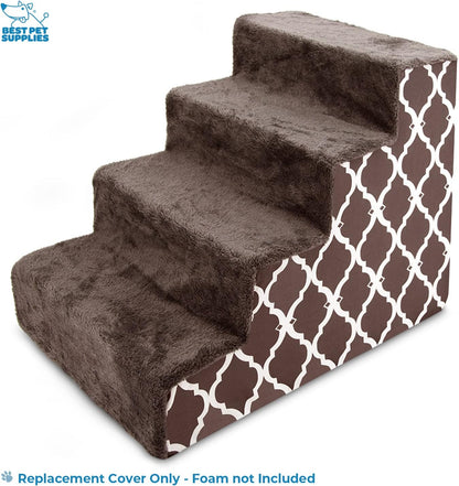 Best Pet Supplies Foam Pet Steps Cover for Small Dogs and Cats, Portable Ramp Stairs for Couch, Sofa, and High Bed Climbing (Cover Only) - Ash Gray Linen, 3-Step (Cover Only)