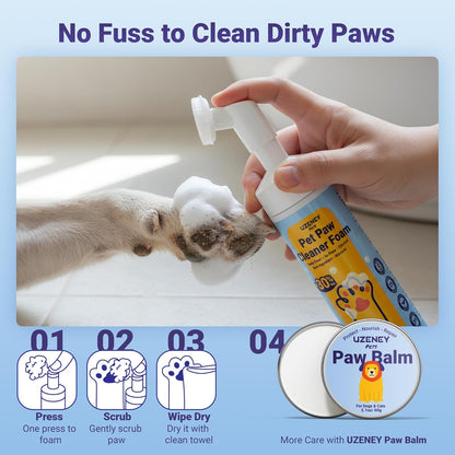 Paw Cleaner for Dogs and Cats, No-Rinse Puppy Paw Washer, Larger 7oz Dog Foaming Foot Cleanser with Scrubber Brush for Dirty Paws, Safe and Hypoallergenic, Dog Essential and Grooming Supplies