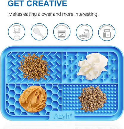 Azyh Licking Mat for Dogs & Cats 2 Pack, Slow Feeder Lick Pat for Large Dogs and Puppies, Anxiety Relief Dog Toys Feeding Mat for Butter Yogurt Peanut, Pets Bathing Grooming Training Mat (9.9'' × 6'')