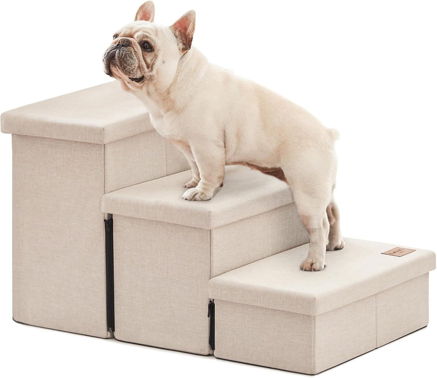 Love's cabin Dog Stairs with Storage 13" H, Foldable Pet Stairs for Small Medium or Large Dogs, Cat Puppy Steps Ramp with Zip up to 150 lbs, Solid Grey, 2 Steps