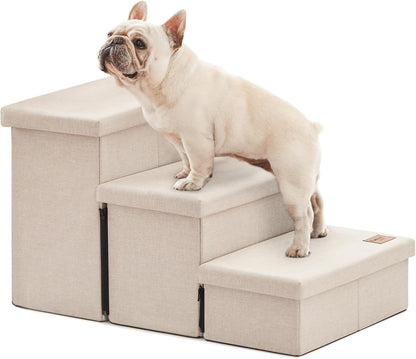 Love's cabin Dog Stairs with Storage 13" H, Foldable Pet Stairs for Small Medium or Large Dogs, Cat Puppy Steps Ramp with Zip up to 150 lbs, Solid Grey, 2 Steps