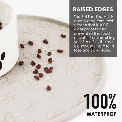 Silicone Pet Food Mat - Waterproof Dog & Cat Feeding Mat with High Lip to Prevent Spills & Protect Floors, Black