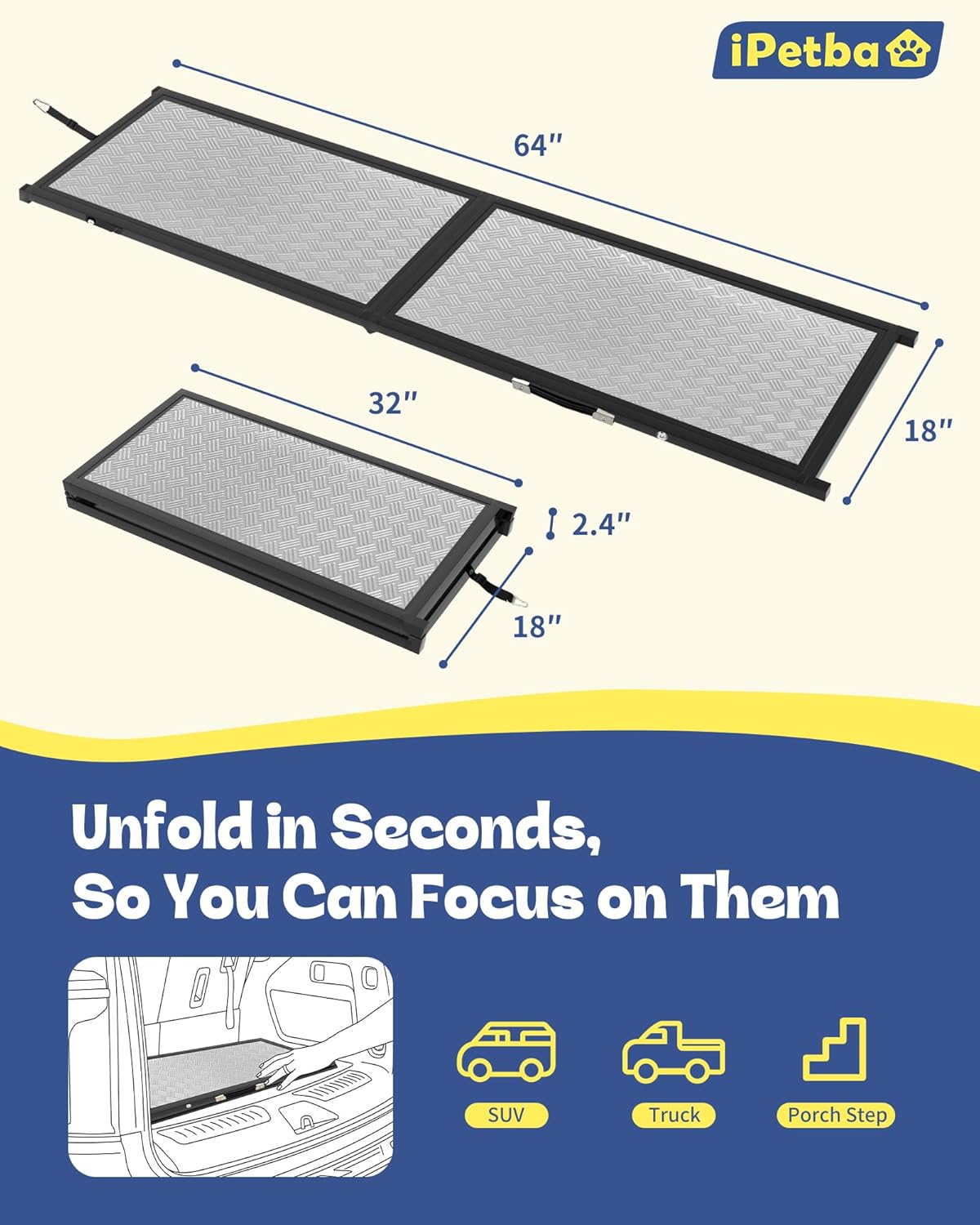 Dog Ramp for Bed & Couch for Small & Medium Dogs - Joint-Friendly, Anti-Slip, Adjustable, Odor-Free, Up to 70 lbs