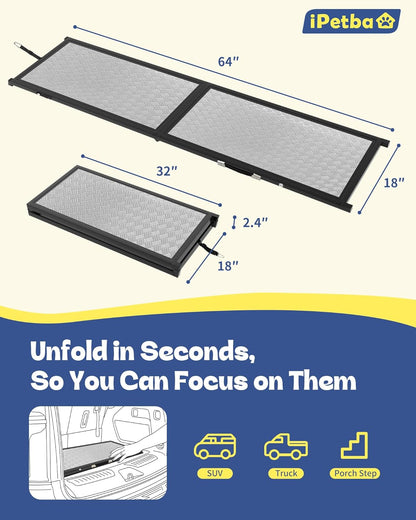 Dog Ramp for Bed & Couch for Small & Medium Dogs - Joint-Friendly, Anti-Slip, Adjustable, Odor-Free, Up to 70 lbs