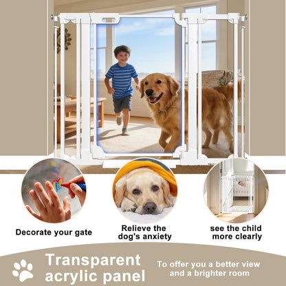 WAOWAO Clear Baby Gate for Stairs Modern Design Acrylic Auto Close Pet Gate, 29.52-37.79" Wide Safety Baby Gate for Doorways,White Clear Dog Gates Indoor, Hallways,Kitchen