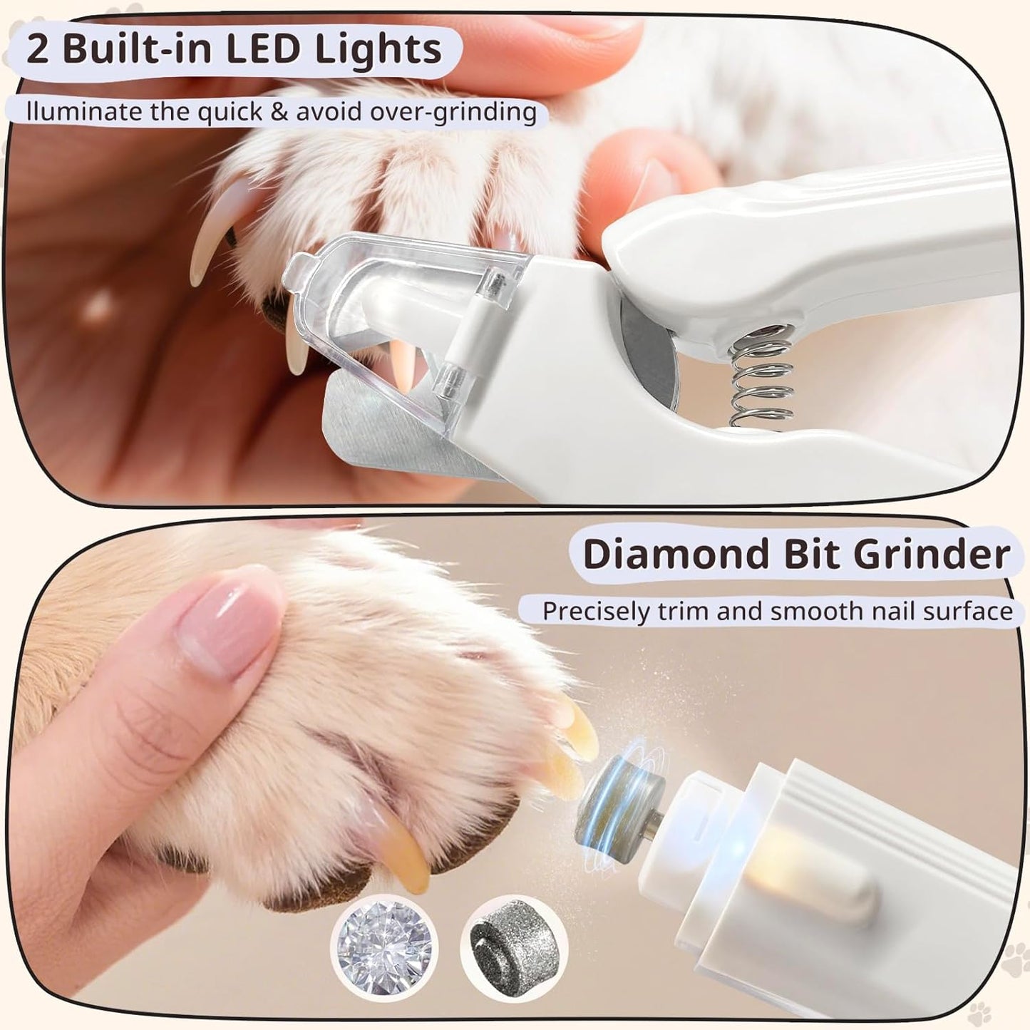 2-in-1 Dog Nail Trimmers & Dog Nail Grinder, Dog Nail Clippers with 2 LED Lights & Safety Guard, USB Rechargeable, Multiple Grinding Methods for Small, Medium, and Large Dogs & Cats (Green)