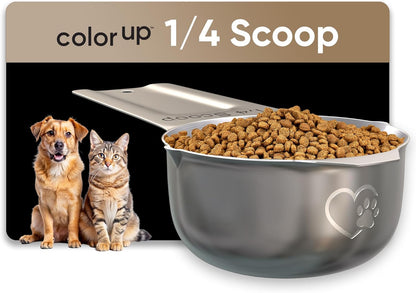 Color Up 1 Cup Pet Food Scoop – Stainless Steel Dog Food Scoop Cup (16 Tbsp) – Heavy-Duty, Rust-Resistant Measuring Scoop for Dogs, Cats, Birds & Rabbits – Ideal for Dry Food & Treats