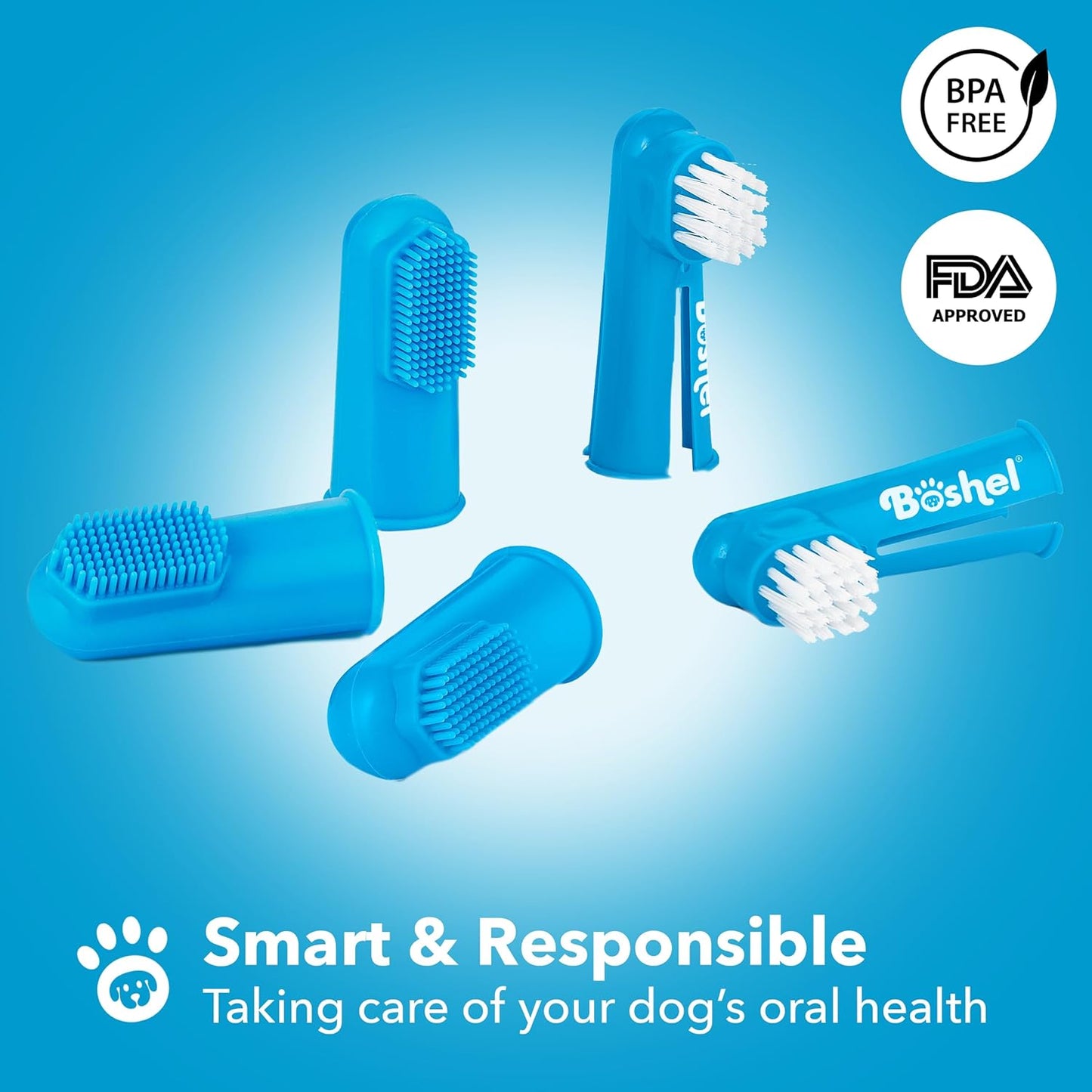 Boshel Dog Finger Toothbrush, Deep Teeth Cleaning Tooth Brushing Kit, Blue for Small and Large Breeds, Silicone & Nylon Soft Bristles, 8 Pack