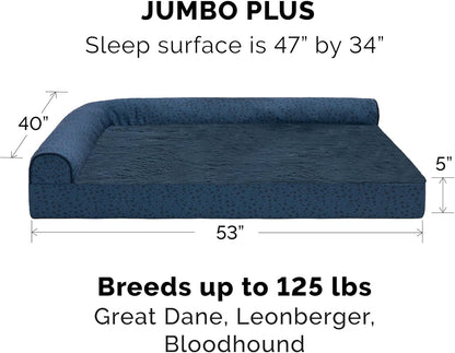 Furhaven Memory Foam Dog Bed for Large Dogs w/ Removable Bolsters & Washable Cover, For Dogs Up to 95 lbs - Two-Tone Plush Faux Fur & Suede L Shaped Chaise - Espresso, Jumbo/XL